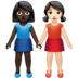 👩🏿‍🤝‍👩🏻 women holding hands: dark skin tone, light skin tone display on Apple